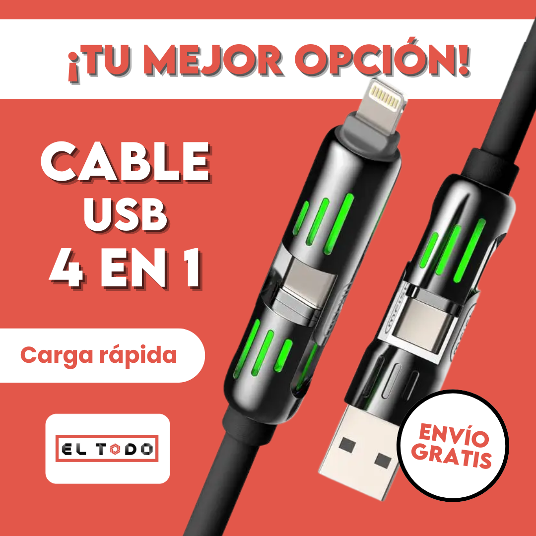 PowerLink Cable 4 en 1⚡- Carga Ultra Rápida 🚀, Versatilidad Total 🔌 y 100% Seguro ✅ (Certificado en la Unión Europea 🇪🇺)