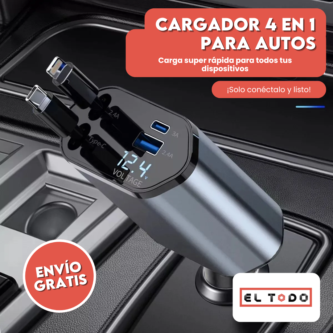 ⚡ ¡Cargador Retráctil 4 en 1! Conéctalo al encendedor y olvídate del desorden 🔌🚗