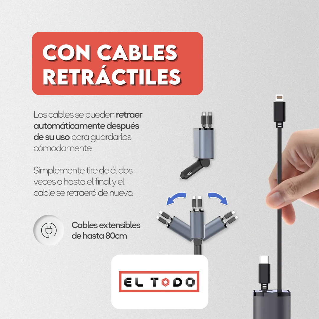 ⚡ ¡Cargador Retráctil 4 en 1! Conéctalo al encendedor y olvídate del desorden 🔌🚗